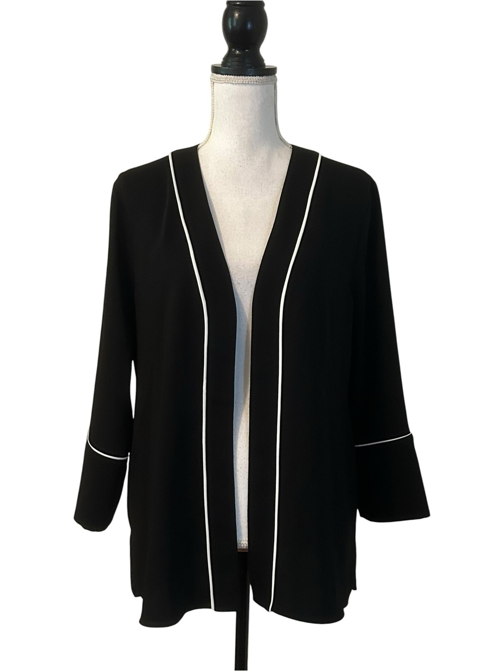 Alfani Womens Black‎ & White Dressy Open Blazer Back Belt Long Sleeve SZ Large